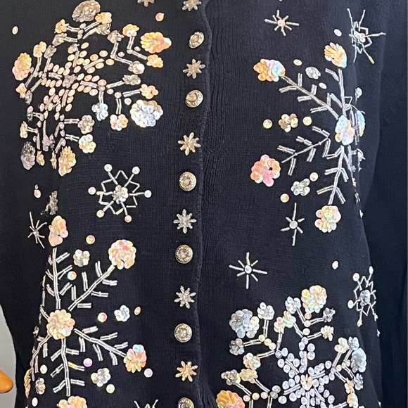 Vintage 2004 Black Snowflake Sequins Cardigan Size M/L - Picture 5 of 6